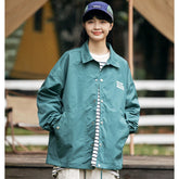 Unisex Jacket Casual Polo Collar Coat Loose Coach Jacket